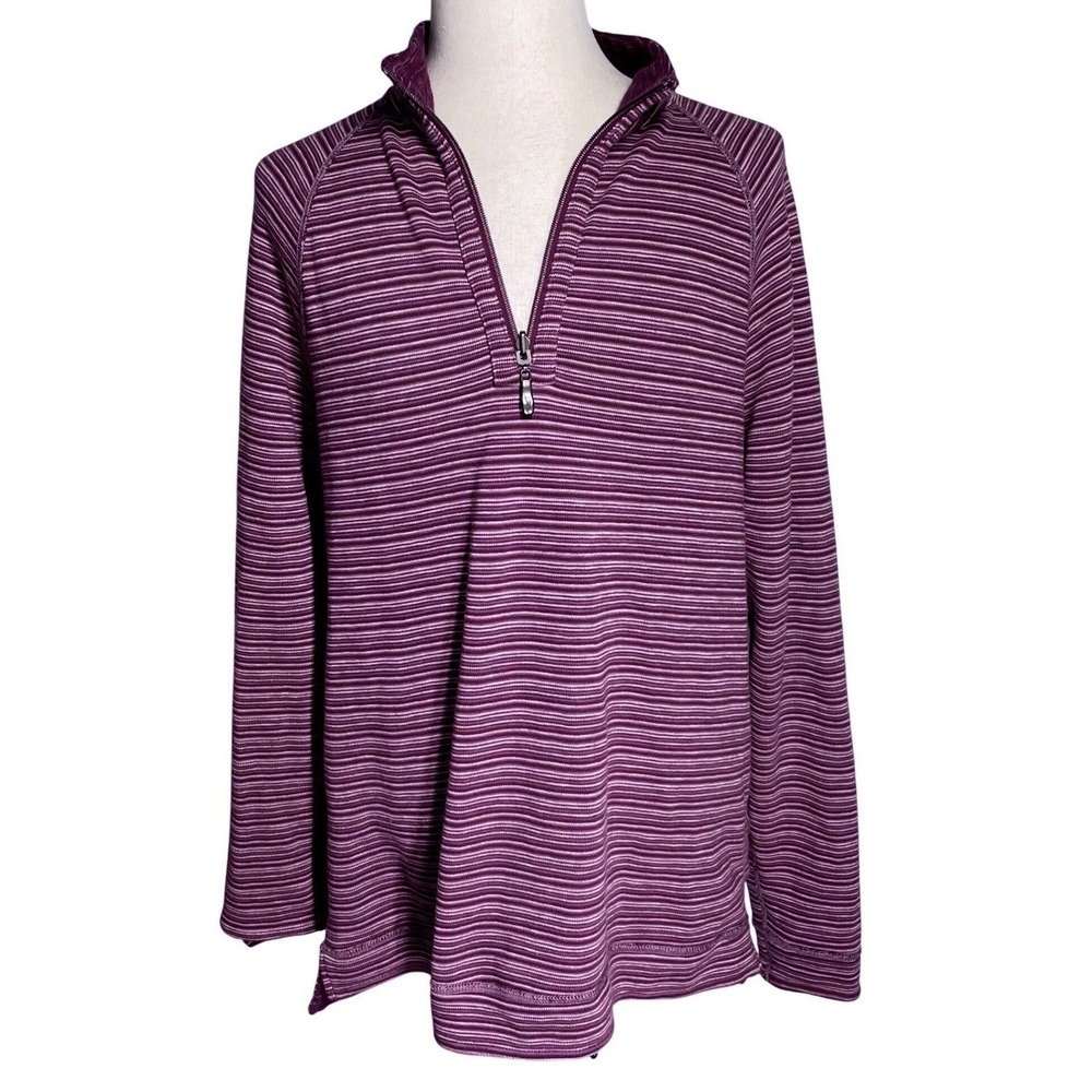 Tommy Bahama Mens Large Purple Striped Reversible 1/4 Zip Cotton Pullover
